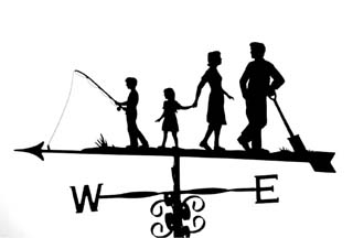 Family with boy fishing weather vane